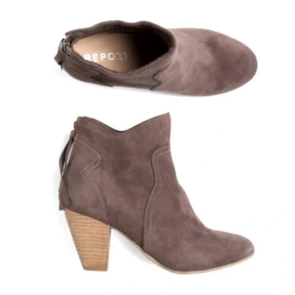 REPORT MARTIN Faux Suede Back Zip Brown Taupe Ankle Booties Size 9 - Picture 1 of 9